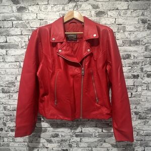 EUC Levi's Women's Vibrant Red Faux Leather Jacket Size XXL